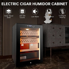 50L Electric Cigar Humidor Cabinet with 3 Cedar Wood Shelves for 300 Counts, Humidity Temperature Control, Heating & Cooling Humidor Electric Cigar Humidor Cabinet with Water Tank, Gift for Men