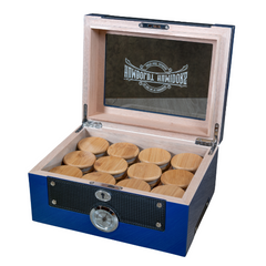 Glass Top Cobalt Blue Humboldt Humidor - Discreet Smoker