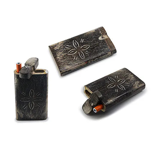 Handmade Wooden Flower Dugout w/ One Hitter - Discreet Smoker