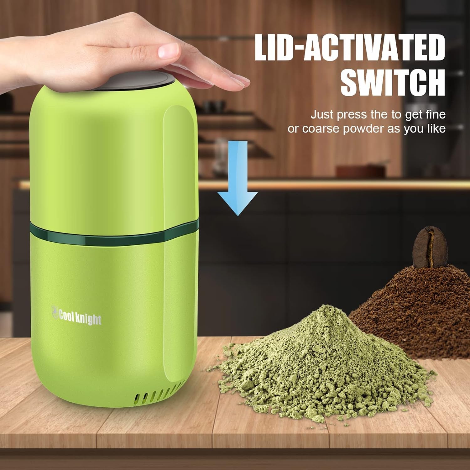 COOL KNIGHT Herb Grinder [Large Capacity/Fast/Electric ]-Spice Herb Coffee Grinder with Pollen Catcher/- 7.5" (Green)