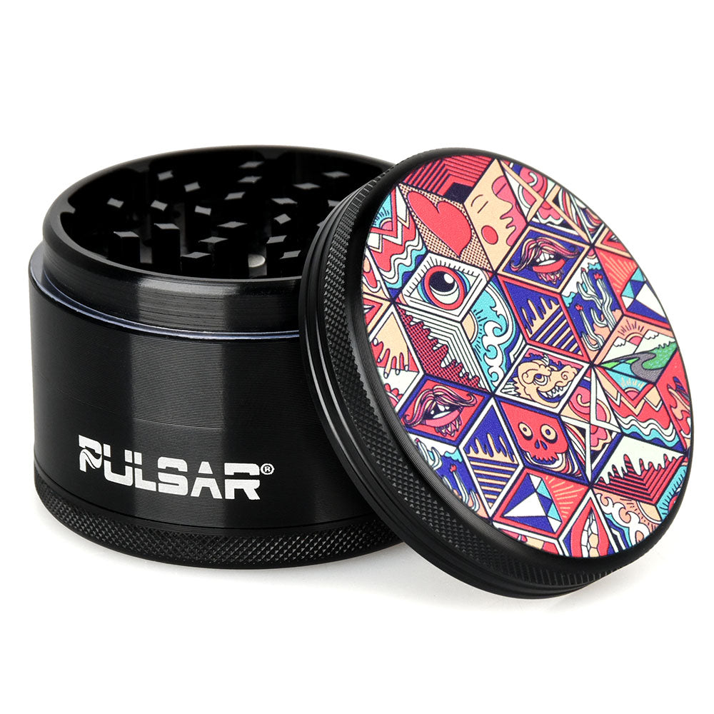 Pulsar Artist Series Metal Grinder - Symbolic Tiles / 4pc / 2.5" - Discreet Smoker