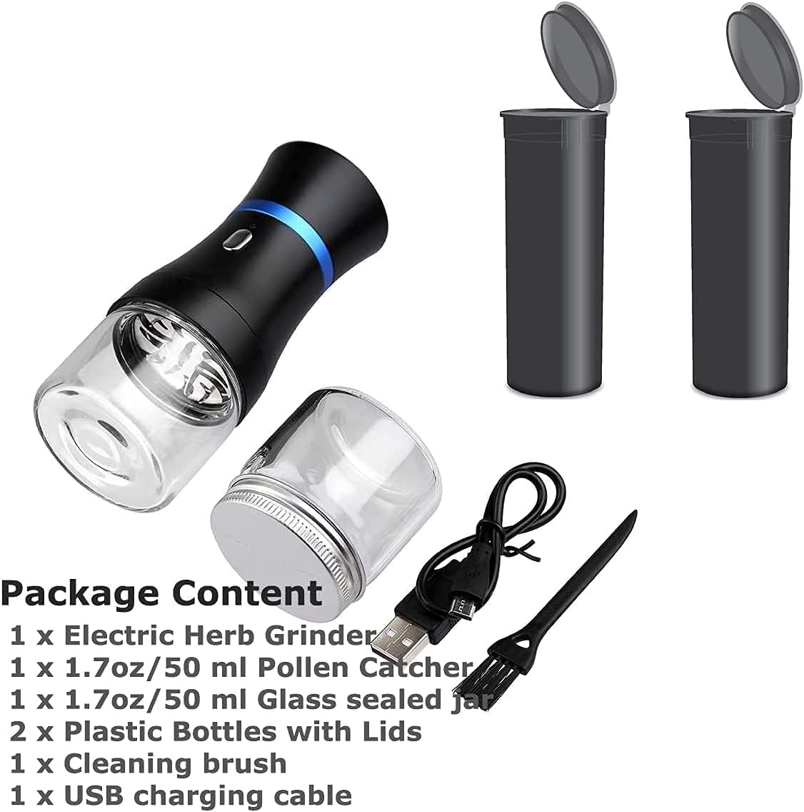 Electric Herb Grinder COMPACT for Flower Buds, Usb-Rechargeable, 2Pcs 1.7Oz Glass Herb Chamber - Ideal for Everyday Carry