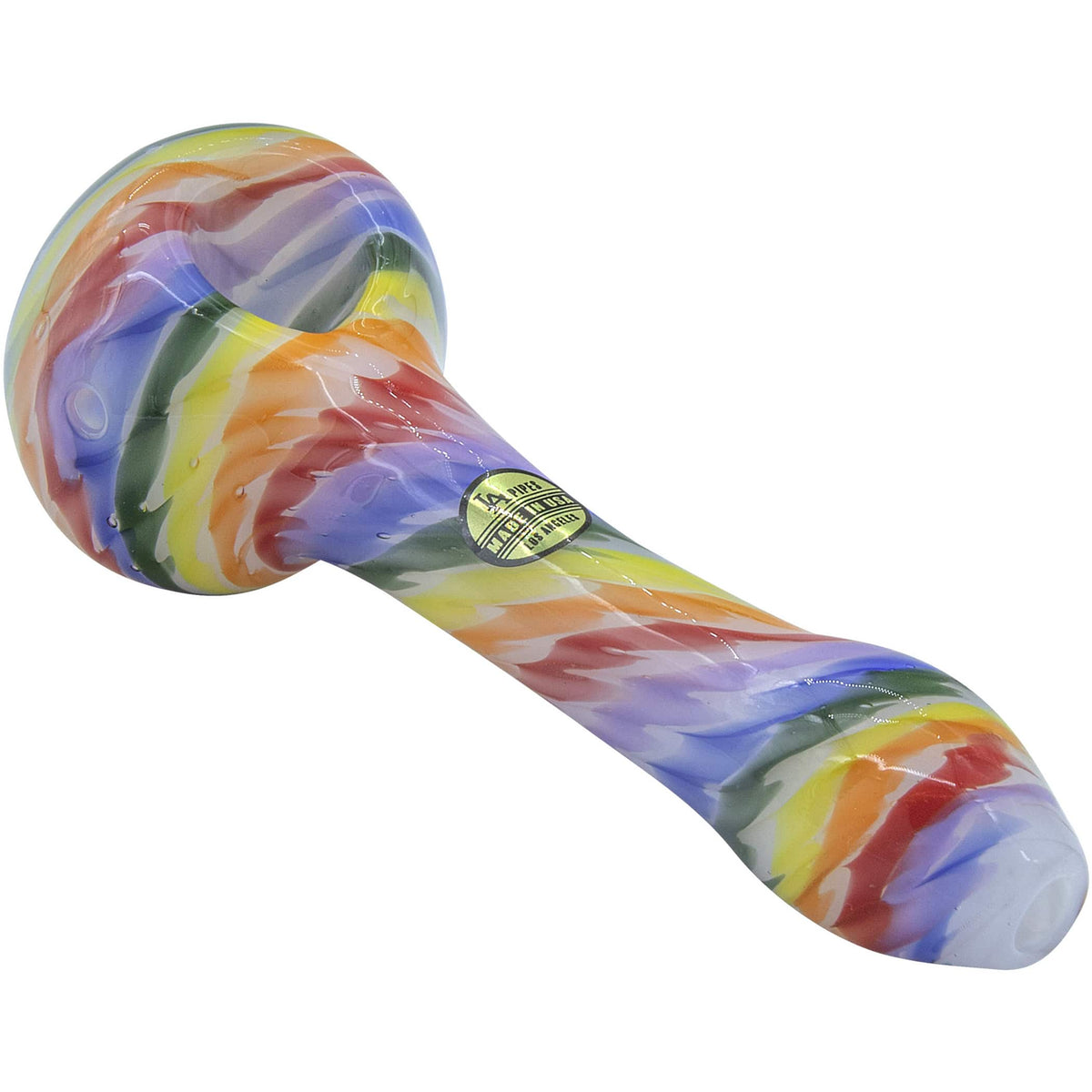 LA Pipes "Rainbow Tie-Dye" Glass Spoon Pipe on White - Discreet Smoker