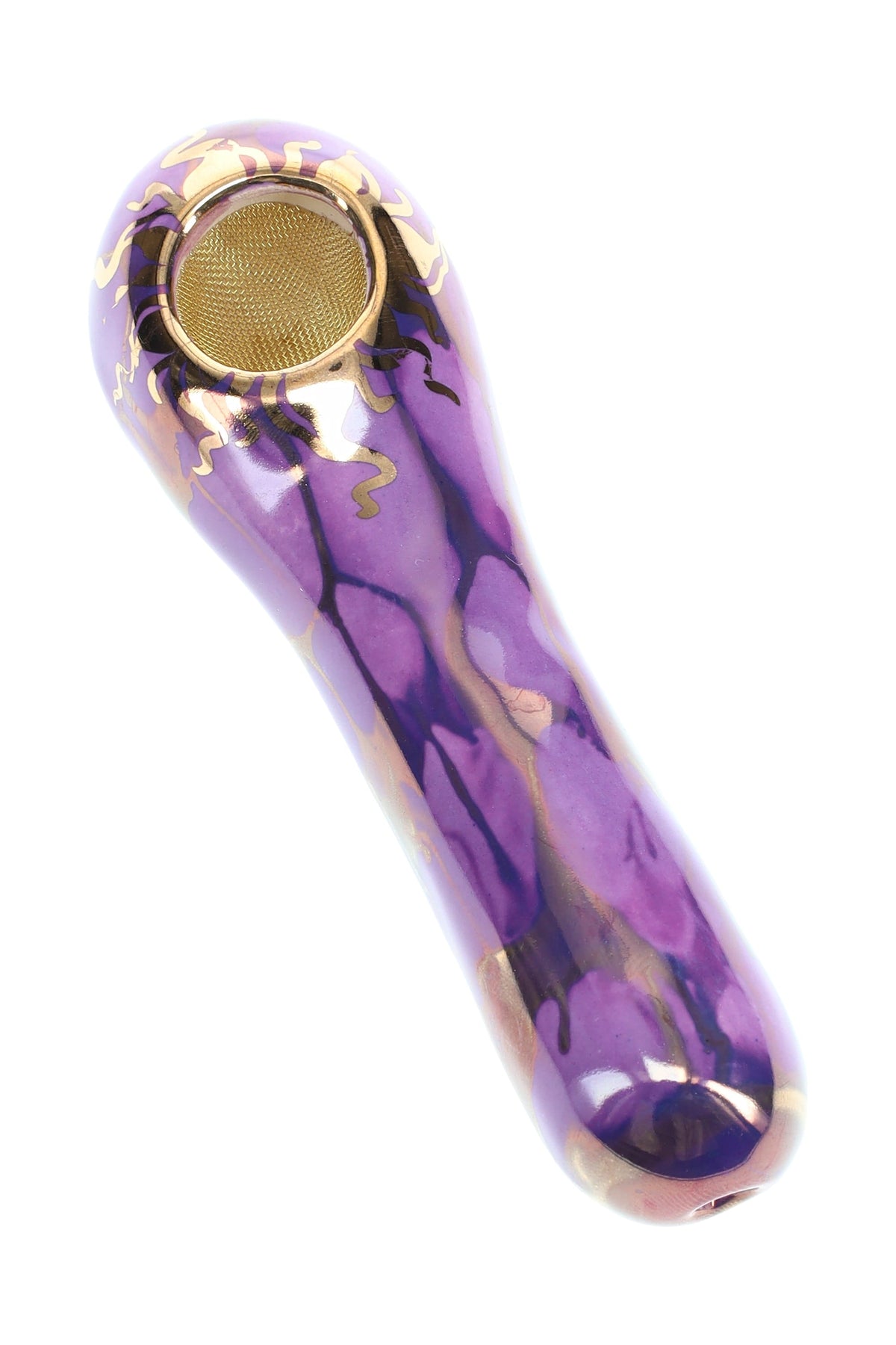 Ancient Creations Ceramics 4″ Ceramic Spoon Hand Pipe – Brass Screen – US-Made - Discreet Smoker