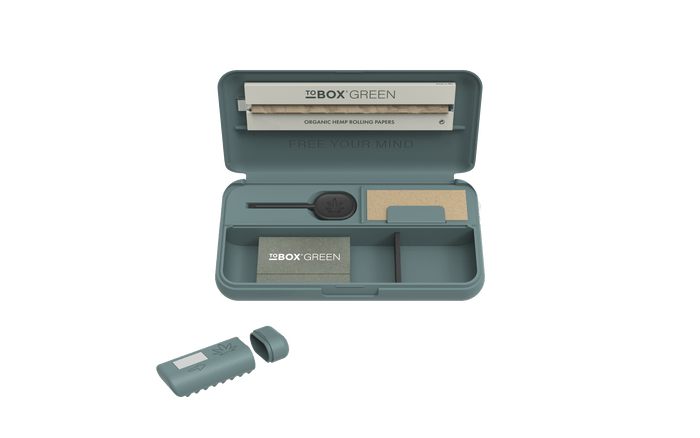 Tobox Green All-In-One Pocket Size Smell-Proof Stash Box Rolling Kit, Teal