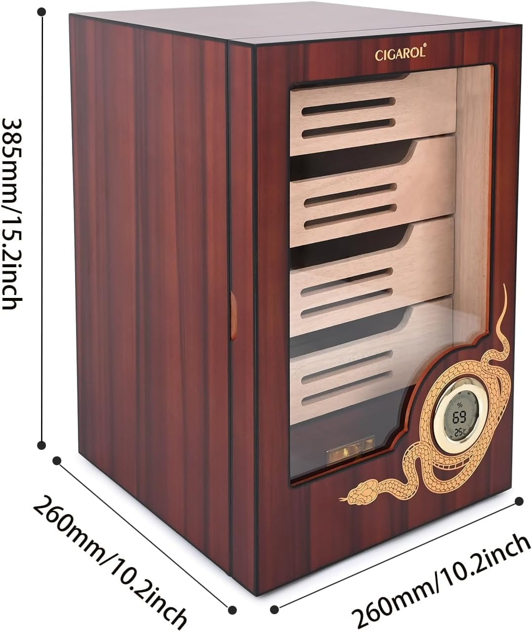 Cigar Humidor Cabinet, Cedar Wood Desktop Cigar Case with Digital Hygrometer, 4-Tier Compartments and Accessories Drawer, Holds 100-150 Cigars, Gifts for Men, Dad & Father
