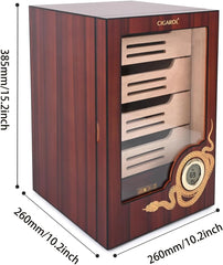 Cigar Humidor Cabinet, Cedar Wood Desktop Cigar Case with Digital Hygrometer, 4-Tier Compartments and Accessories Drawer, Holds 100-150 Cigars, Gifts for Men, Dad & Father