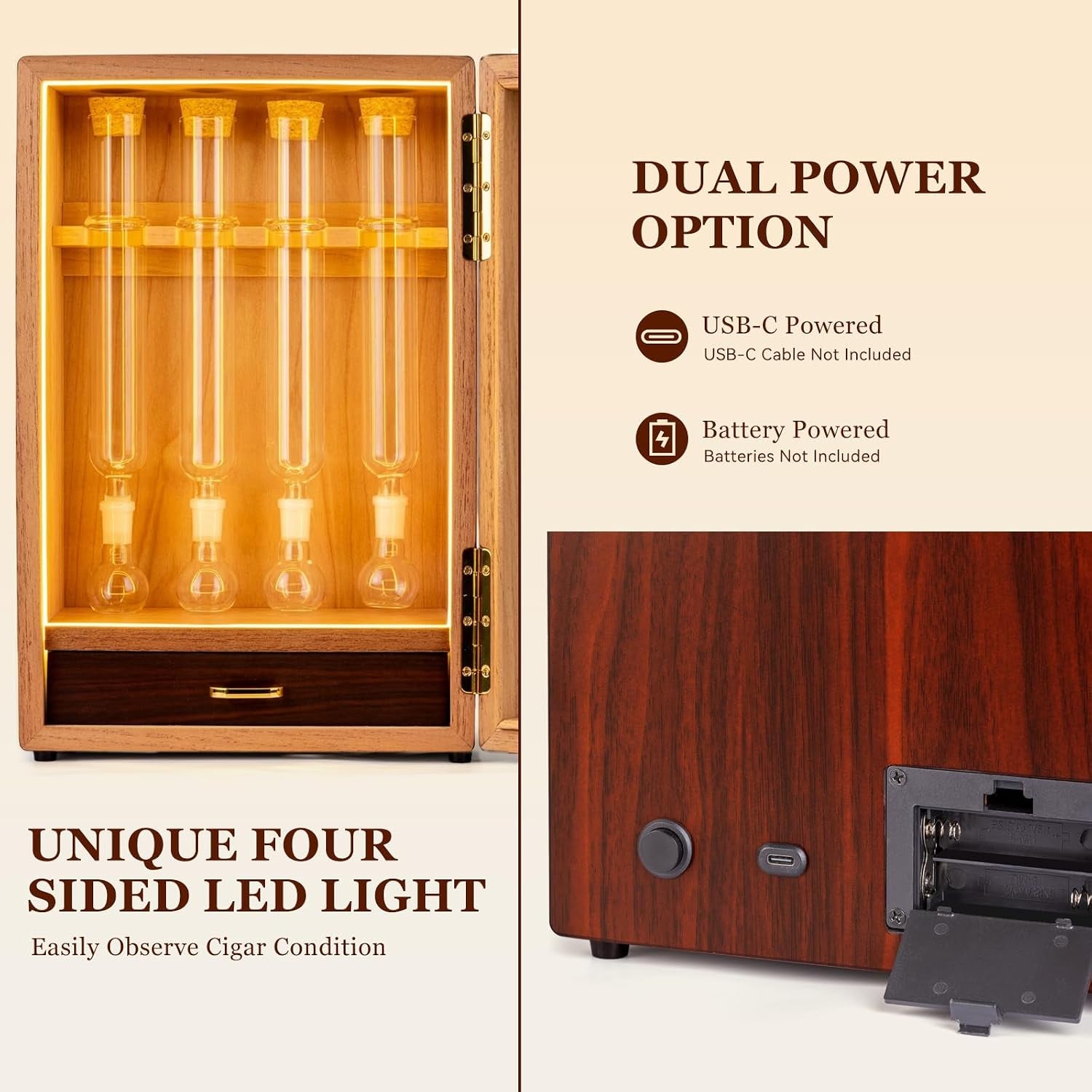 Cigar Flavoring Humidor, 4-Count, Spanish Cedar and Glass Tube Gift