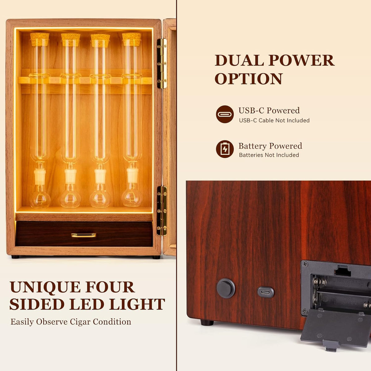 Cigar Flavoring Humidor, 4-Count, Spanish Cedar and Glass Tube Gift