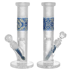 Milkyway Crystallized Glass Straight Tube Water Pipe - 12" / 14mm F / Dark Blue and Silver Frit