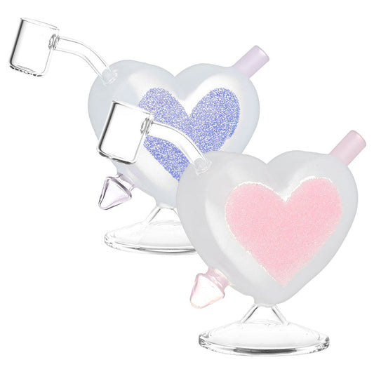 Heart Sparkles Glass Mini Rig - 4.5" / 10mm F / Colors Vary - Discreet Smoker