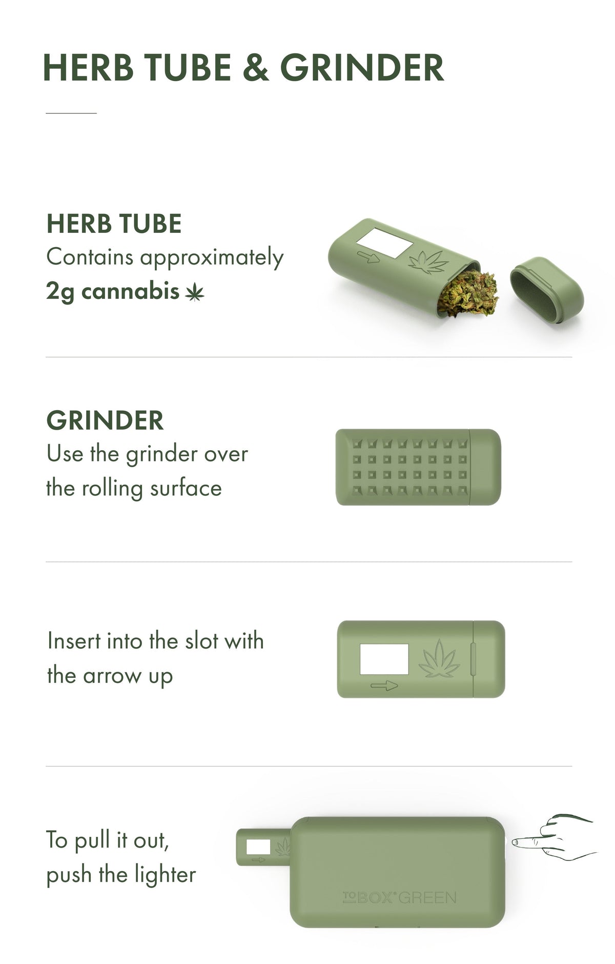 Tobox Green All-In-One Pocket Size Smell-Proof Stash Box Rolling Kit - Discreet Smoker