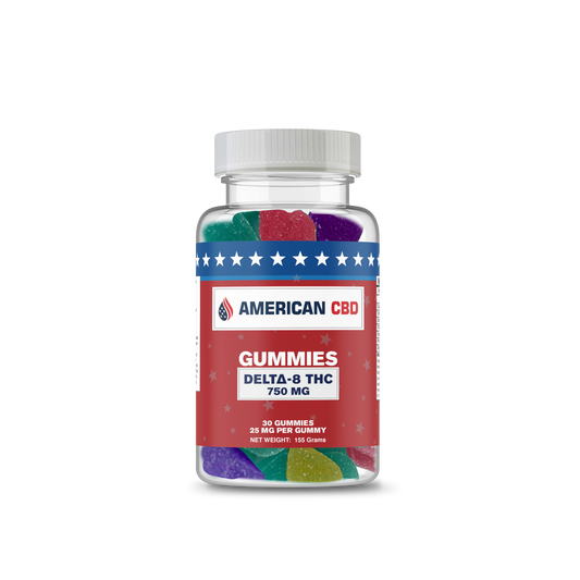 American CBD Delta-8 Gummies: 30 Pack (750mg) & 60 Pack (1,500mg) - Discreet Smoker