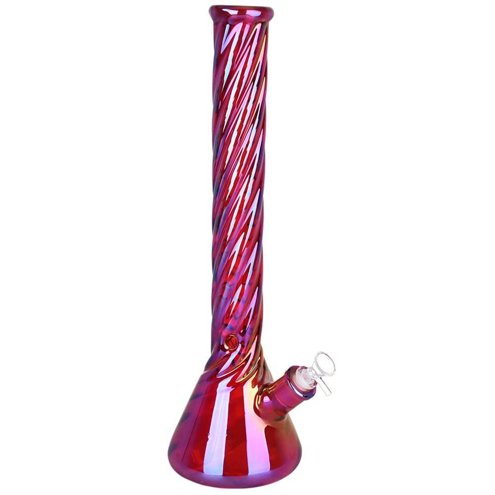 Red Spiral Neck Glass Beaker Water Pipe | 14mm F - Discreet Smoker
