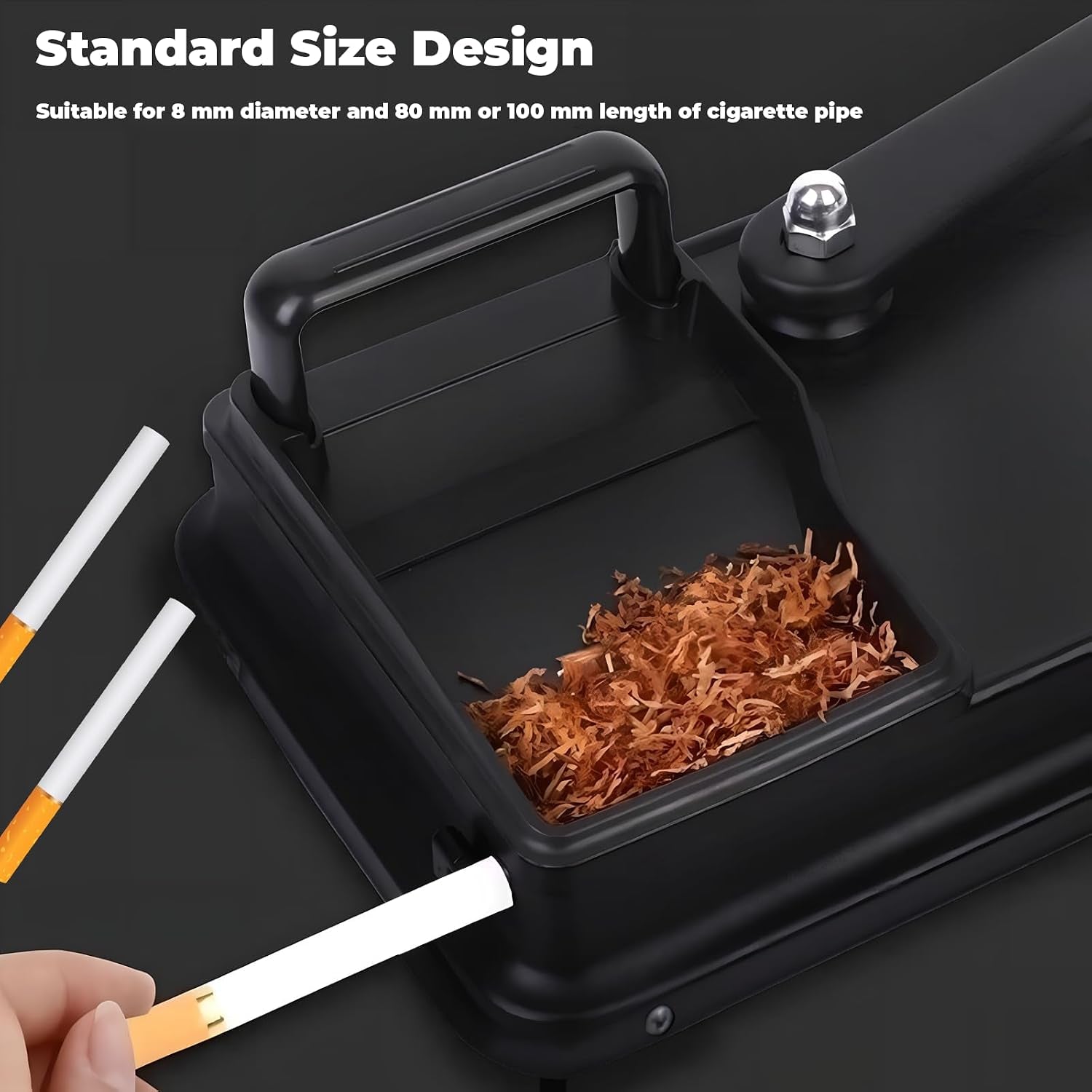Cigarette Rolling Machine, Manual Cigarette Roller Cigarette Tobacco Injector for 8Mm Diameter Pipes and Most Cigarette Tubes - Includes Pressed Board, Cleaning Brush, Tube Probe, Spray Bottle (Black)