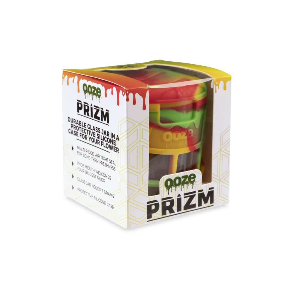 Ooze Prizm Silicone-Wrapped Glass Stash Jar - Discreet Smoker