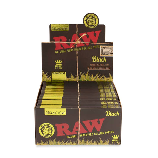 RAW Black Organic Hemp King Size Slim Rolling Paper Counter Display  50ct - Discreet Smoker