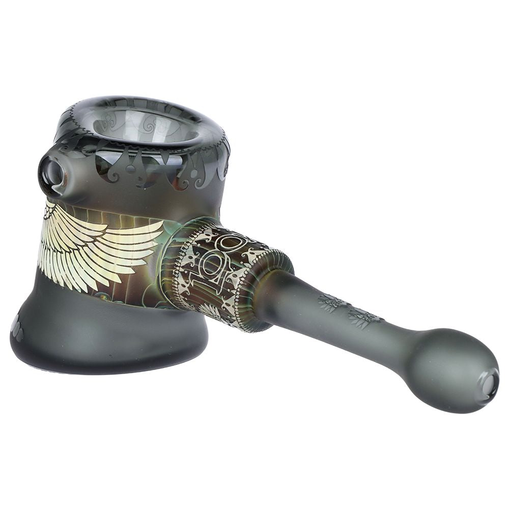 Lookah Glass Sacred Wing Black Etched Bubbler - 6.75" - Discreet Smoker
