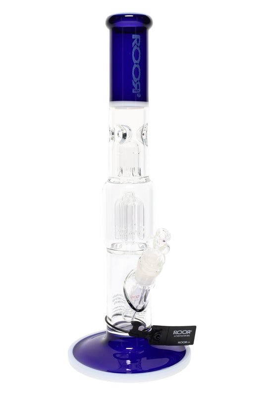 ROOR Tech 15" Multicolor Straight Tube Bong with Tree Perc – Glass-on-Glass - Discreet Smoker