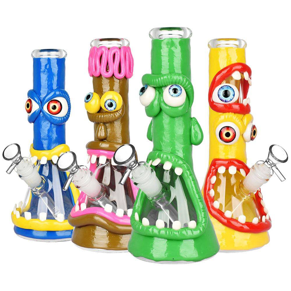 Maniacal Monster 3D Painted Beaker Water Pipe - 10" / Designs Vary - Discreet Smoker
