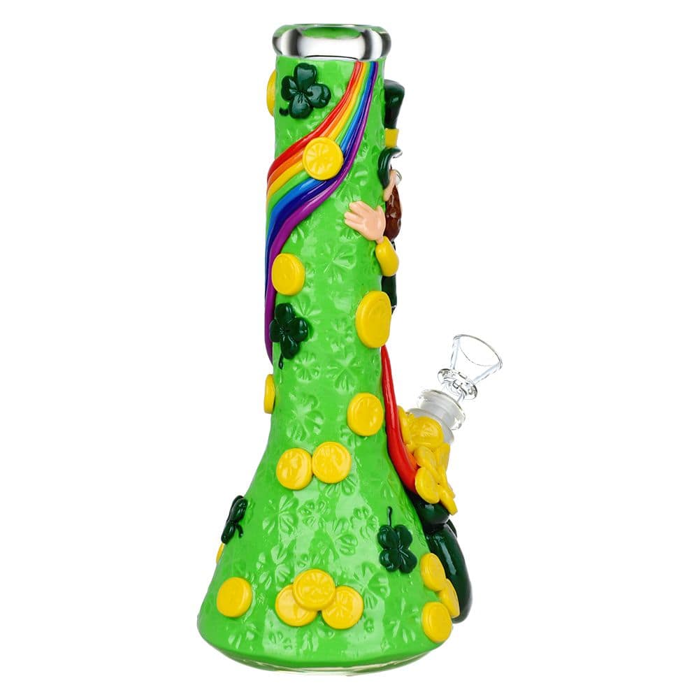 St. Patrick's Day Pot of Gold Glow In The Dark Water Pipe - 10" / 14mm F - Discreet Smoker
