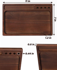 Black Walnut Rolling Tray 11"X7" Tray Rolling Tray Set with Cleaning Brush and Scoop Card - Accessories for Rolling Papers, Grinders - Tray with Smooth Rounded Edges
