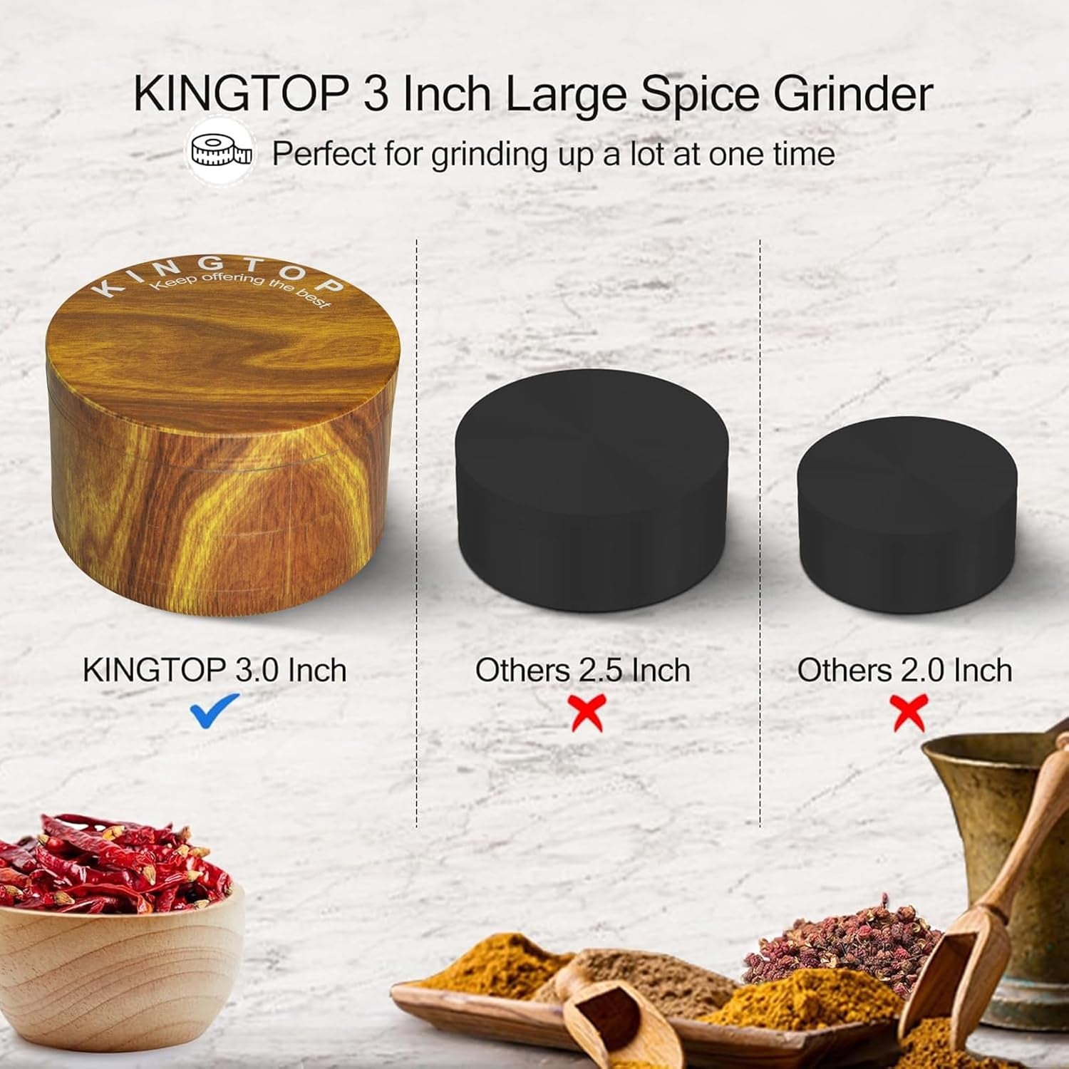 Grinder, Large 3" Spice Grinder (Wood Grain Brown)