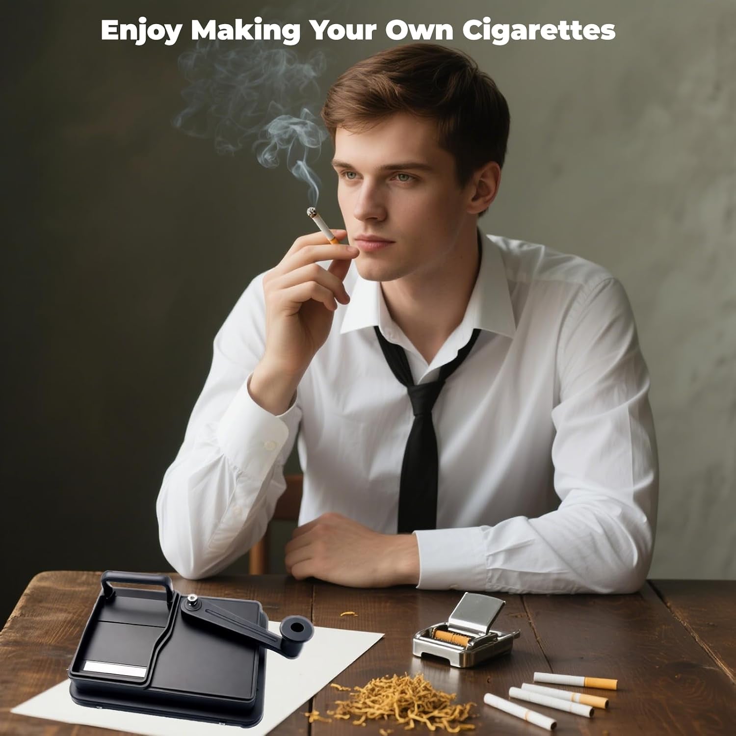 Cigarette Rolling Machine, Manual Cigarette Roller Cigarette Tobacco Injector for 8Mm Diameter Pipes and Most Cigarette Tubes - Includes Pressed Board, Cleaning Brush, Tube Probe, Spray Bottle (Black)