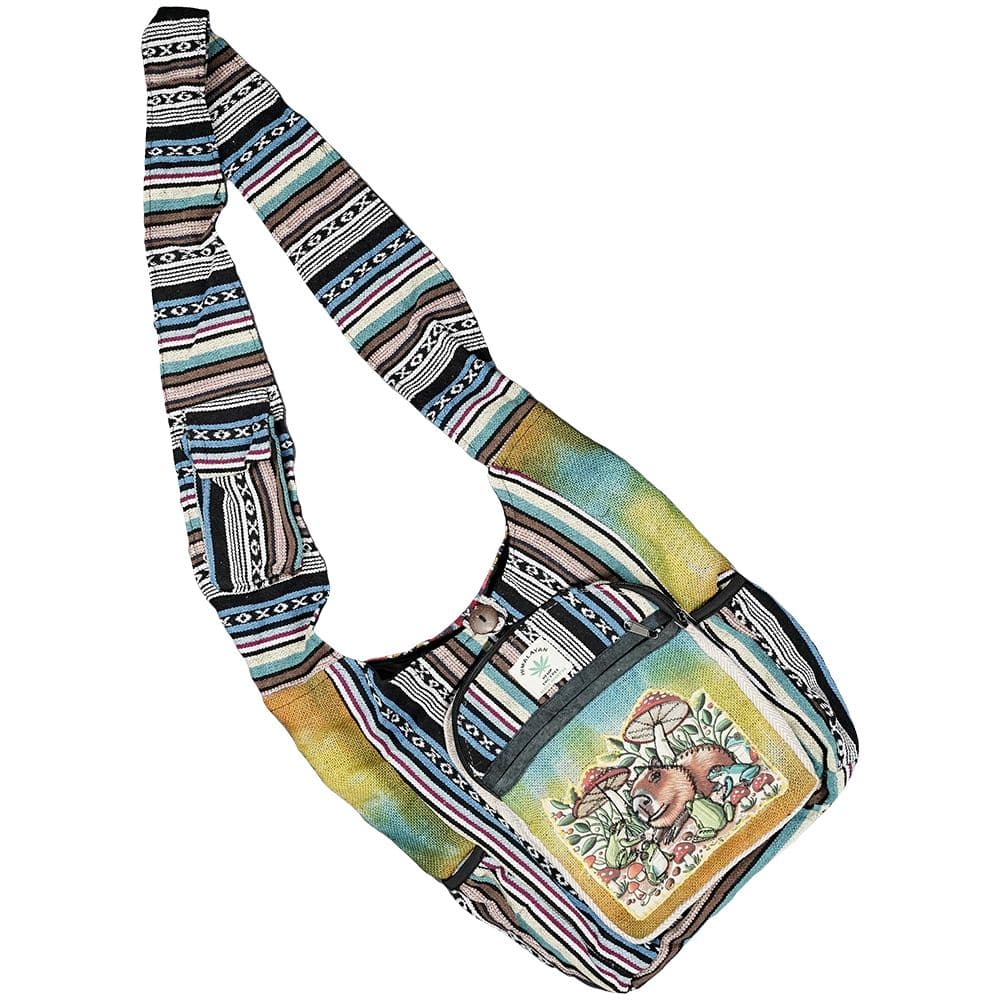 Threadheads Himalayan Hemp Capybara Patchwork Shoulder Bag - 15" x 14" - Discreet Smoker