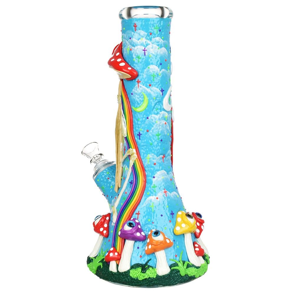 Sneaky Skeleton And Watchful Fungi Glow In Dark Beaker Water Pipe-12.5" / 14mm F - Discreet Smoker
