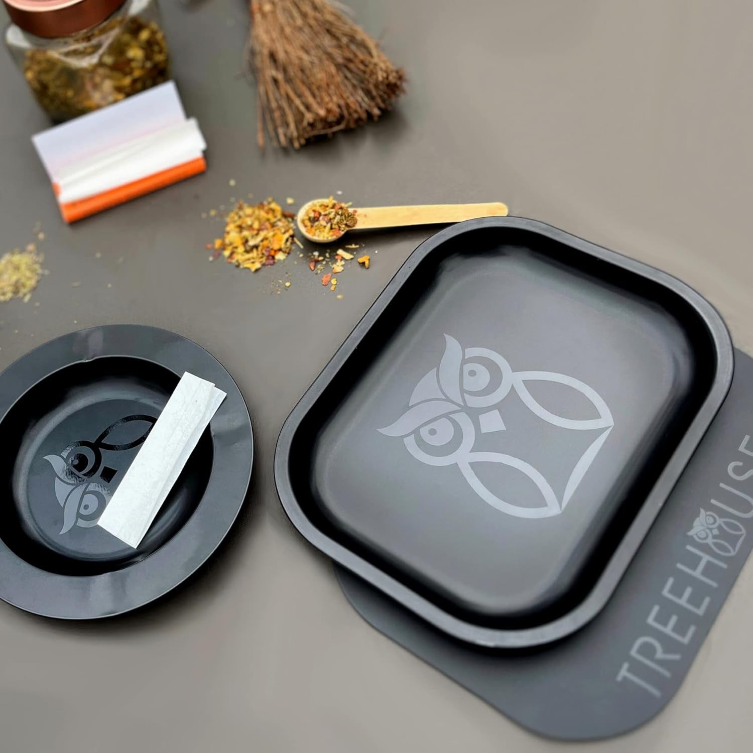 Black  Rolling Tray Set with PVC Soft Magnetic Lid, Ashtray Included for Home Storage or Travel - 7" X 5.5", Small, Cute
