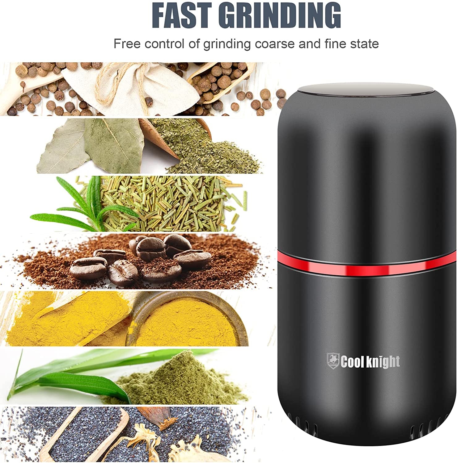 Herb Grinder [Large Capacity/Fast/Electric ]-Spice Herb Coffee Grinder with Pollen Catcher/- 7.5" (Black)