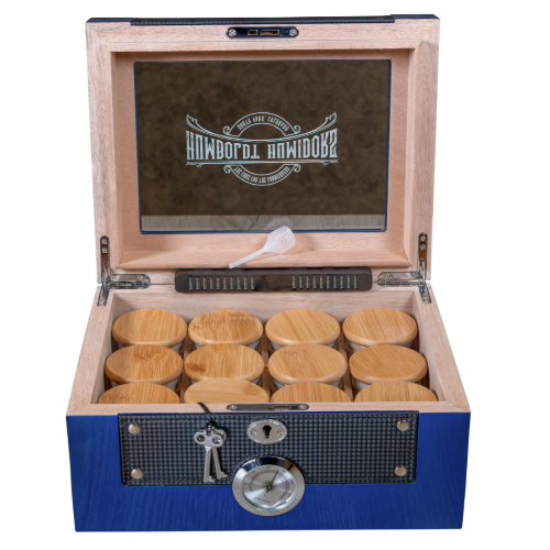 Glass Top Cobalt Blue Humboldt Humidor - Discreet Smoker
