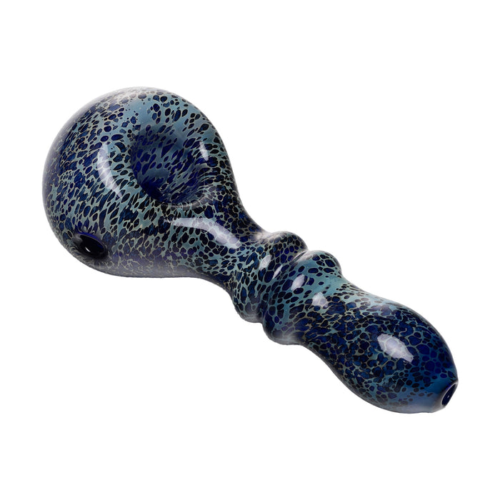 Human Grade Double Ring Spoon Pipe, Leopard Blue