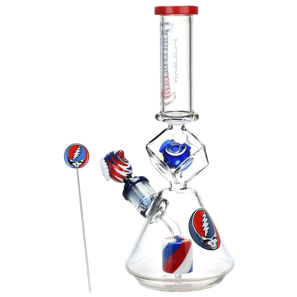 Grateful Dead x Pulsar Inception Cube Beaker Glass Water Pipe - 12.75" / 14mm F - Discreet Smoker