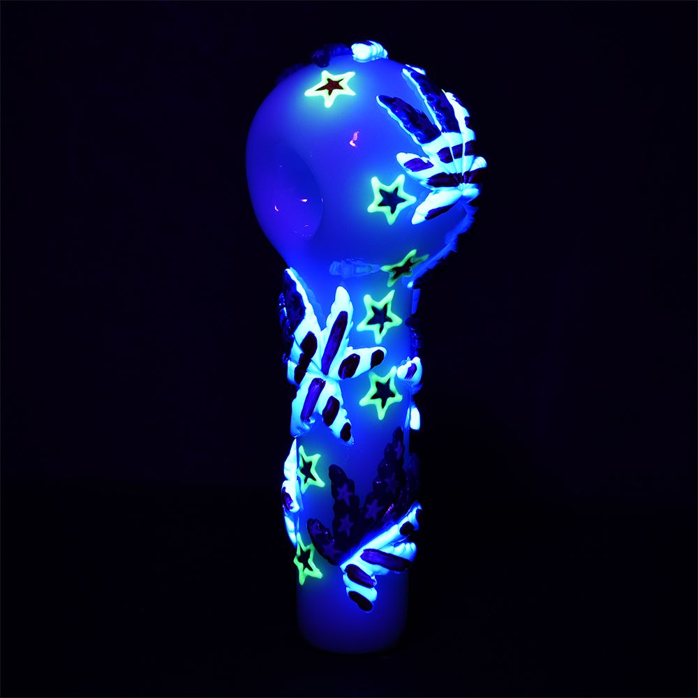 Patriot Leaf Glow In The Dark Glass Spoon Pipe - 5"