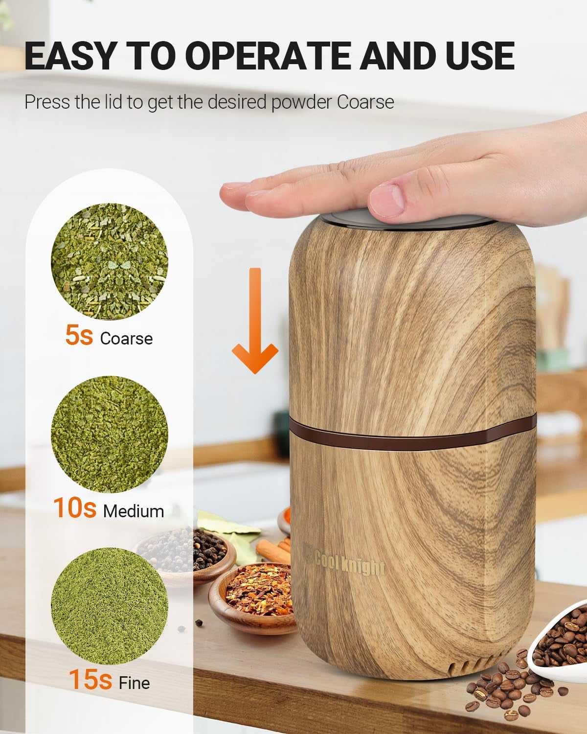 Electric Herb Grinder [Large Capacity/High Rotating Speed]-Electric Grinder for Spices and Herbs (Wood Grain 2)