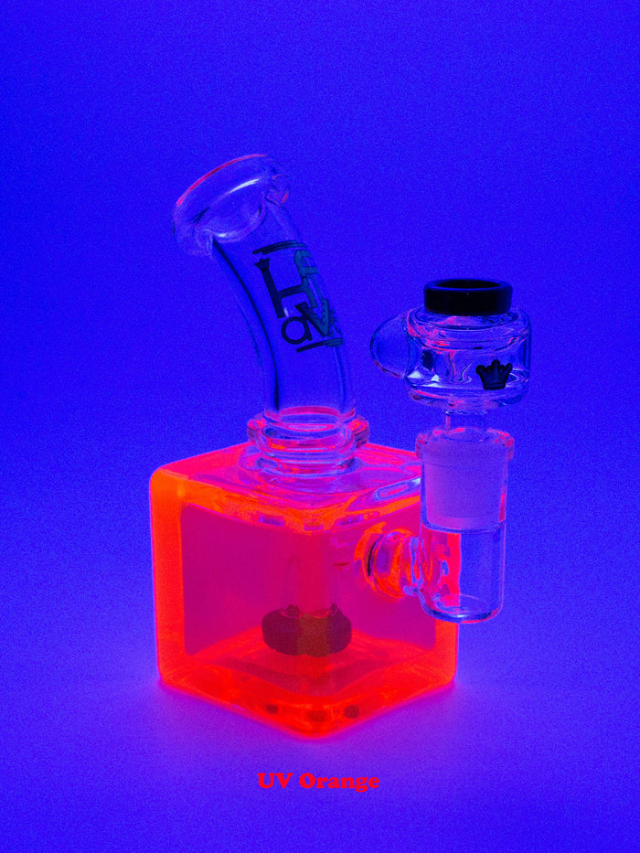 Krave Glass Cube Mini Bong, UV Orange