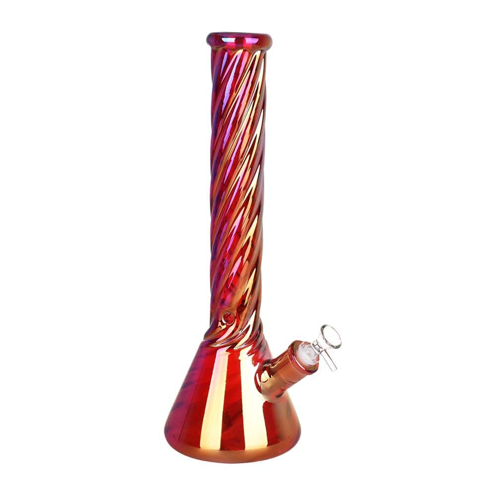 Red Spiral Neck Glass Beaker Water Pipe | 14mm F - Discreet Smoker