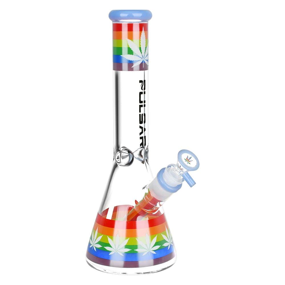 Pulsar Rainbow Pride Glow Glass Beaker Water Pipe - 10" / 14mm F - Discreet Smoker