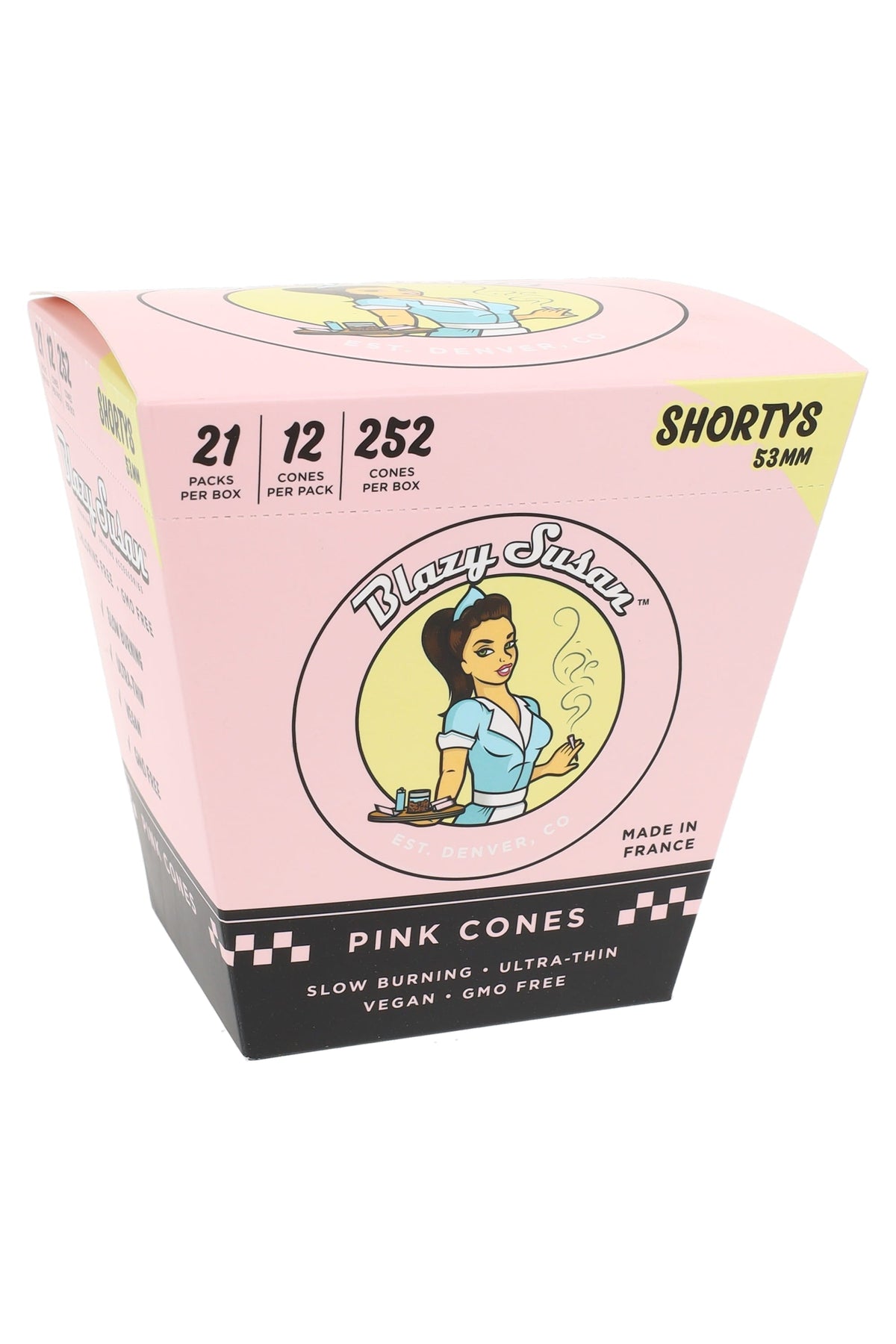 Blazy Susan Shorty 53 mm Pre-Rolled Cones Display – 21 Packs