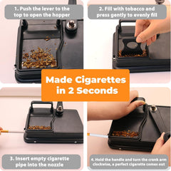Cigarette Rolling Machine, Manual Cigarette Roller Cigarette Tobacco Injector for 8Mm Diameter Pipes and Most Cigarette Tubes - Includes Pressed Board, Cleaning Brush, Tube Probe, Spray Bottle (Black)