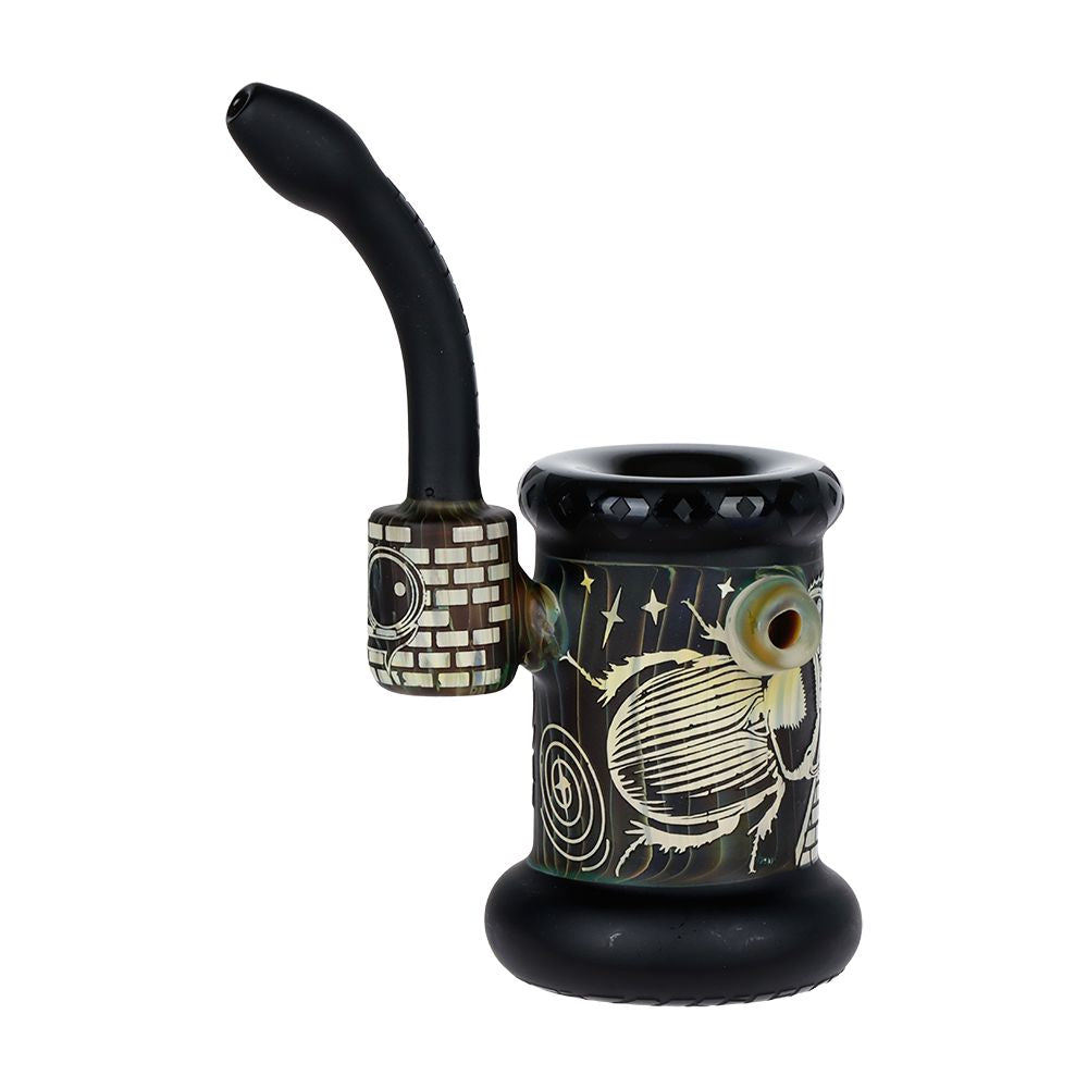 Lookah Glass Sacred Pyramid Black Etched Bubbler - 6" - Discreet Smoker