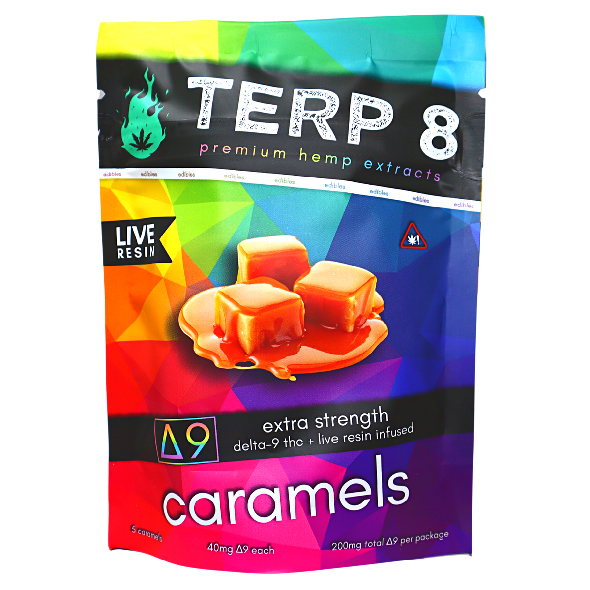 Organic Live Resin Delta-9 Caramels [5-Pack  //  200mg - Extremely Potent] - Discreet Smoker