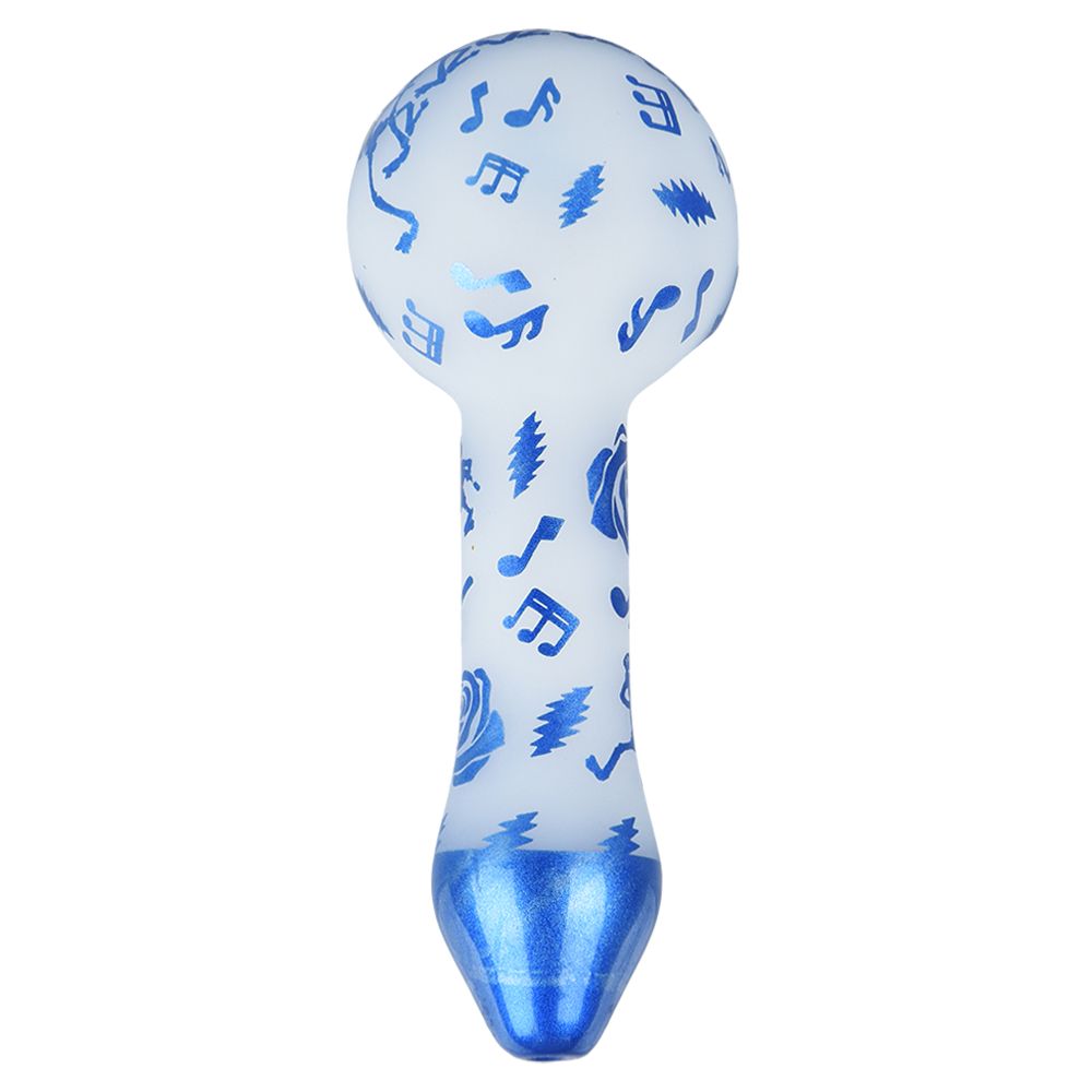 Grateful Dead x Pulsar Blue Sky Dancing Skellies Glass Spoon Pipe - 4.75" - Discreet Smoker