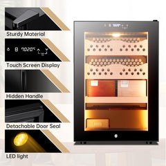 50L Electric Cigar Humidor Cabinet with 3 Cedar Wood Shelves for 300 Counts, Humidity Temperature Control, Heating & Cooling Humidor Electric Cigar Humidor Cabinet with Water Tank, Gift for Men