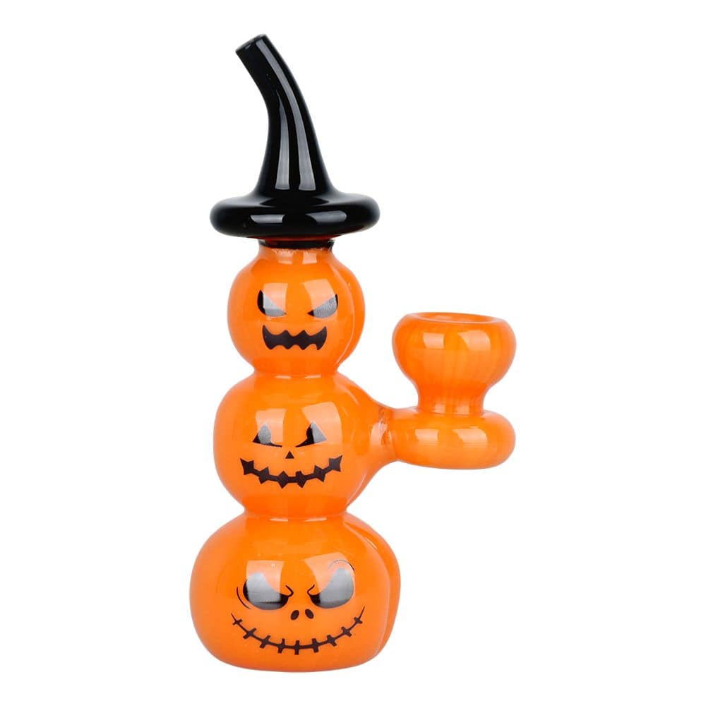 Halloween Pumpkin Pile Up Glass Bubbler - 5.75" - Discreet Smoker