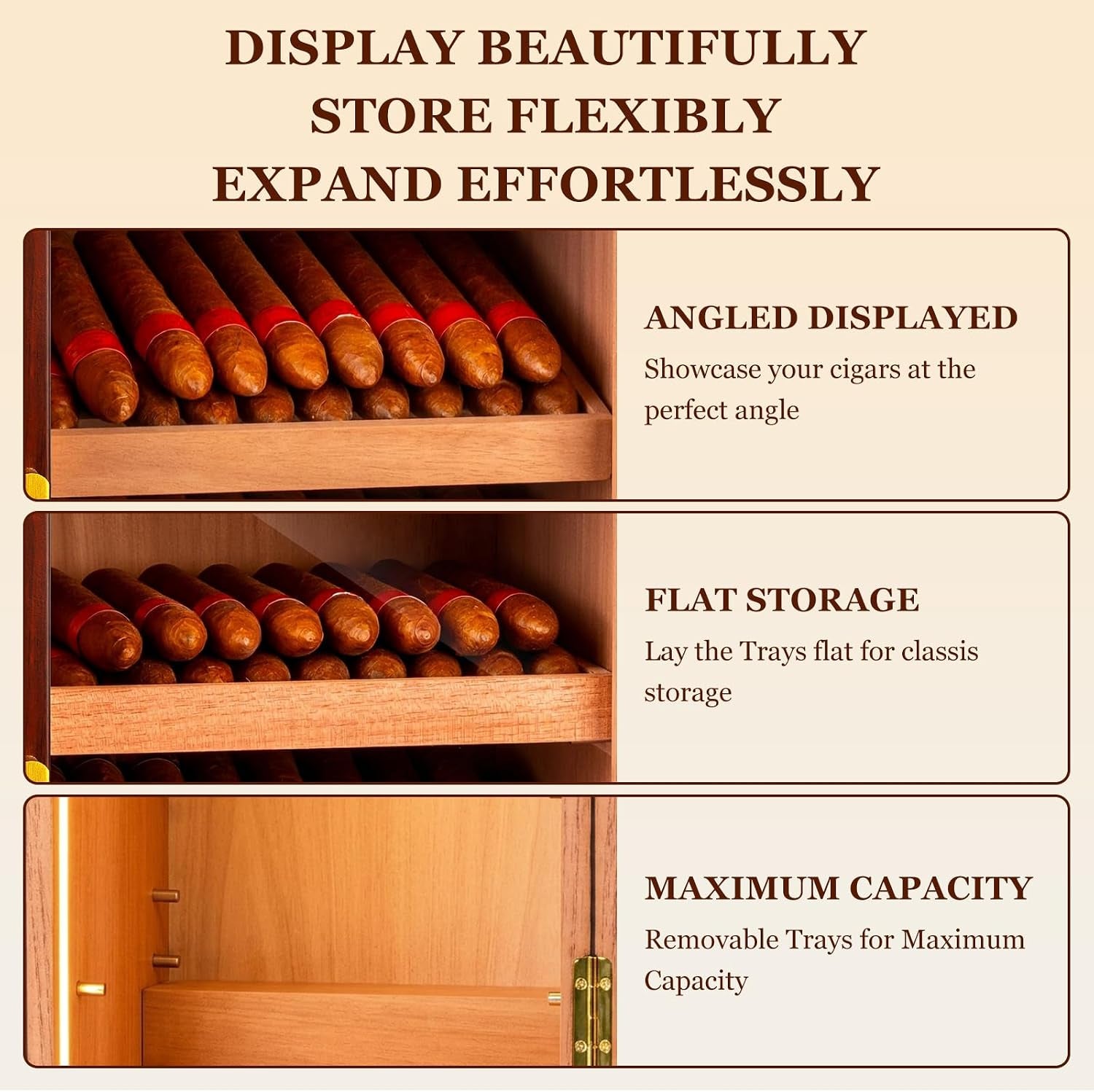 60-100 Count Cigar Humidor Cabinet with LED and Digital Hygrometer