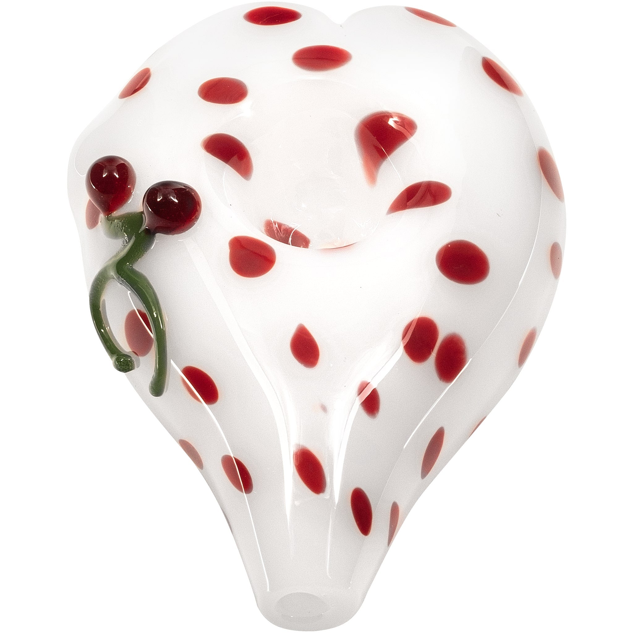 Elegant White Heart-Shaped Glass Hand Pipe with Red Polka Dots - Discreet Smoker