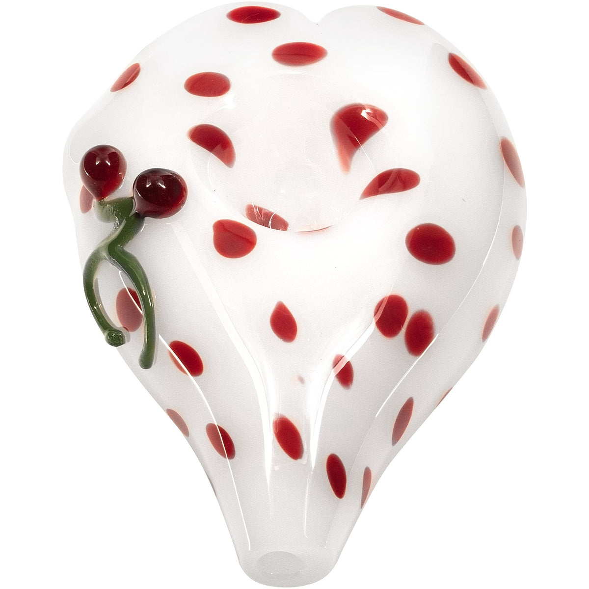 Elegant White Heart-Shaped Glass Hand Pipe with Red Polka Dots - Discreet Smoker